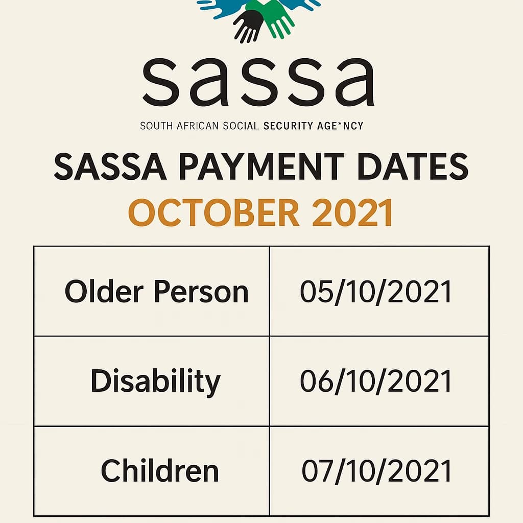 SASSA Payment Dates For October 2021