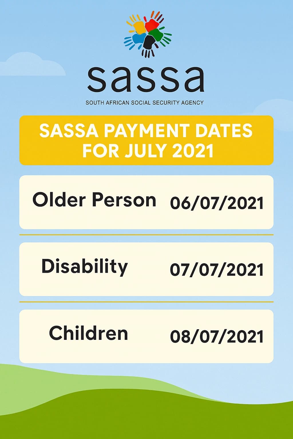 SASSA Payment Dates For July 2021