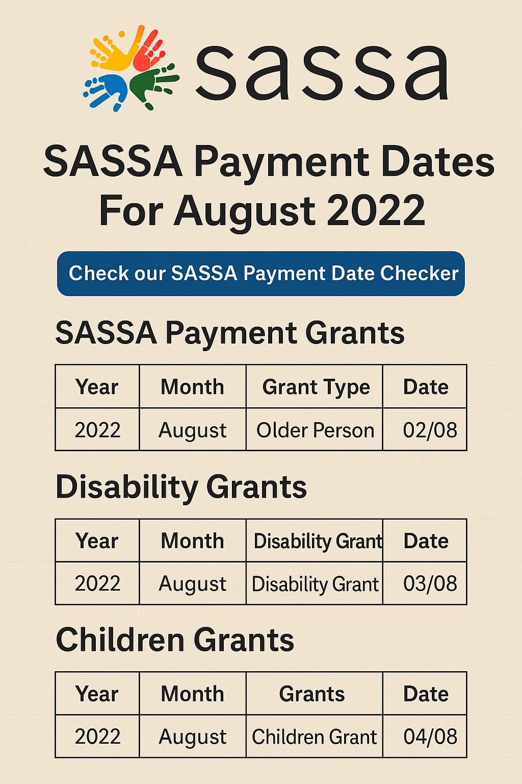SASSA Payment Dates For August 2022