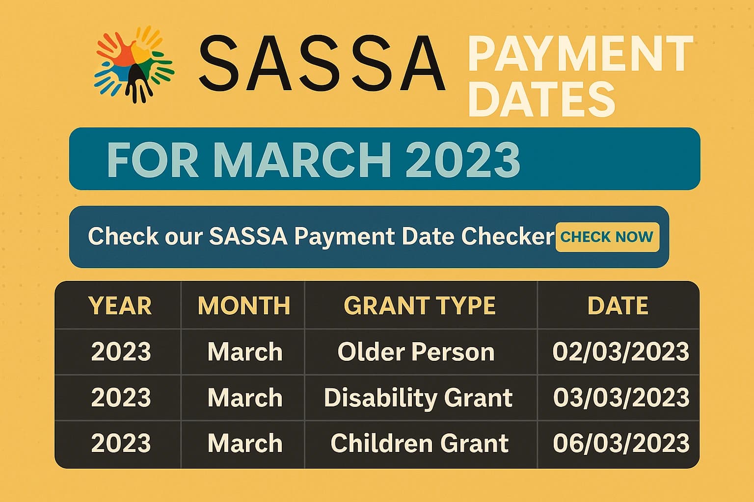 Sassa Payment Dates for March 2023